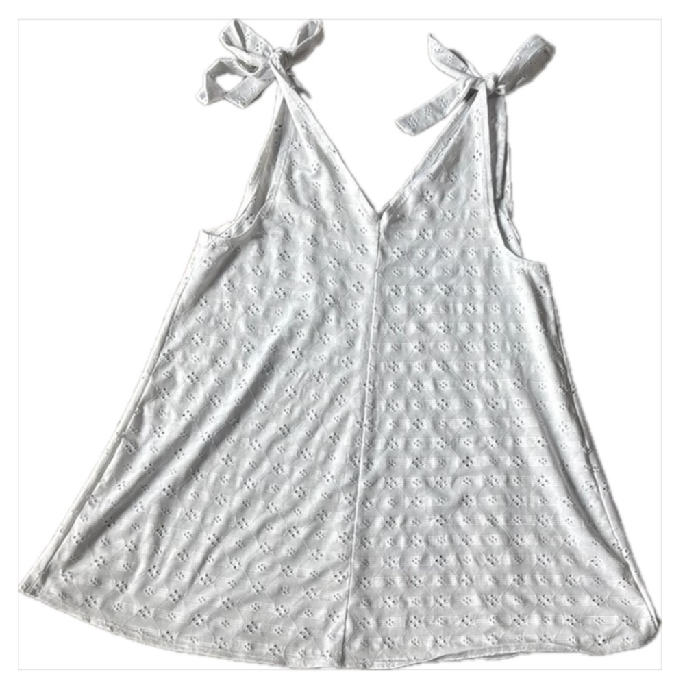White Tie-Shoulder Eyelet Swim Cover Up Shirt/Dress